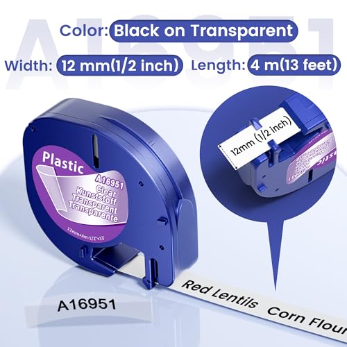 3x Kompatibel mit Dymo LetraTag Transparent Etikettenband 12mm x 4m, Kompatibel mit Dymo LetraTag Clear Plastic Etikettenband, 12267 16951 Durchsichtig Band für LT-100H LT-100T LT-110T 200B XR XM
