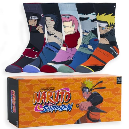 Odd Sox – Naruto Anime 5-Pack Crew Sock Gift Box Set – Unisex Large Sized – Officially...