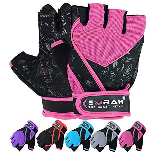 Guantes Emrah de mujer para gimnasio, levantamiento de pesas, entrenamiento y crossfit, con tejido transpirable y protección para la muñeca, color rosa, tamaño Medium
