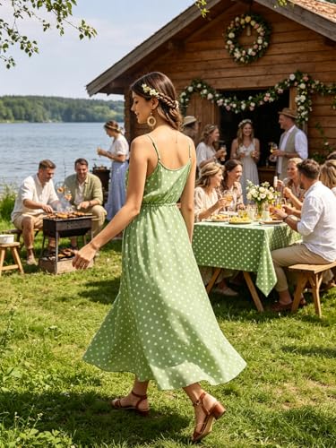 Image of BROVAVE Women's 2026 Summer Casual Boho Sundress Spaghetti Strap Midi Dress