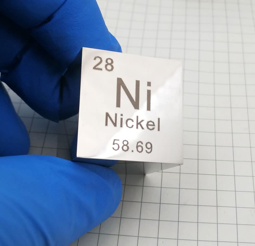 AXILA High Purity Metal Cube, 6 Surfaces Mirror Grade Polished, 1 Pcs, 1inch Each Side, Periodic Table of Elements Sample, Al/Ti/W/Ni/C/Cr/Ni/etc. Target Material, Collection, Gift (Nickel-Ni)