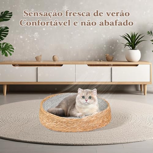 Cama de gato natural Ninho de palha Tecido Pet House Feito à mão Trançado Folha de taboa (sem almofa