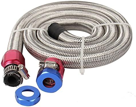 3Ft 6AN 3/8" Fuel Line Hose Braided Stainless Steel W/2pcs AN6 Hose Fitting Kit Blue & Red Universal for Racing Fuel, Gas, Coolant etc