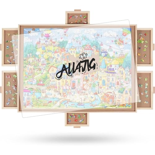ALL4JIG 1000 Pieces Rotating Puzzle Board with 6 Drawers and Cover,22"x30"Portable Wooden Jigsaw Puzzle Table for Adults,Lazy Susan Spinning Puzzle Boards Birthday Gift for mom