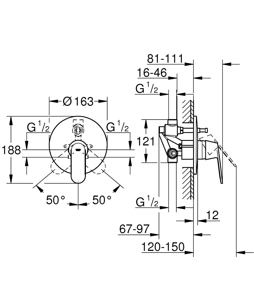 GROHE Miscelatore Monocomando ad Incasso per Vasca/Doccia, Parte Esterna, con Deviatore, Cromo 32879000