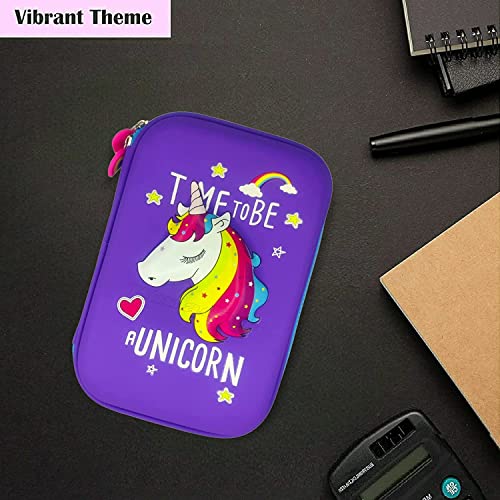 Image of Big Size Unicorn Pencil Case with Compartments, Pencil Pouch for Kids, Pencil Box for Kids, School Supply Organizer for Students, Stationery Box Pouch (1 Unit) (Purple)