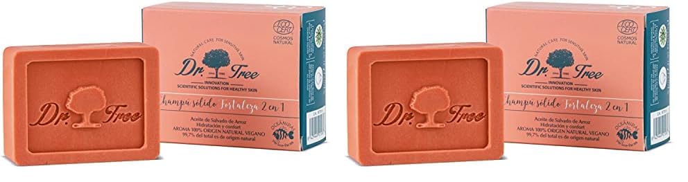 Dr. Tree Champú Sólido 2 en 1, Champú + Acondicionador Fortaleza, Limpia, Hidrata y Energiza, Sin Sulfatos SLE, SLS, Sin parabenos, Sin siliconas, Cabello Fino y Débil o Caída, ECOCERT, 75gr