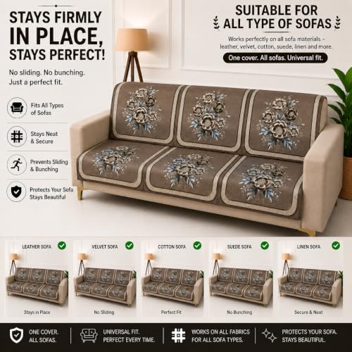 Image of Homerz Premium Waterproof Jasmine Joe Sofa Seat Cover - Floral Printed Sofa Protector | Non-Slip, Washable & Durable Sofa Protector (Mouse, 5 (3+2) Seater with Back)
