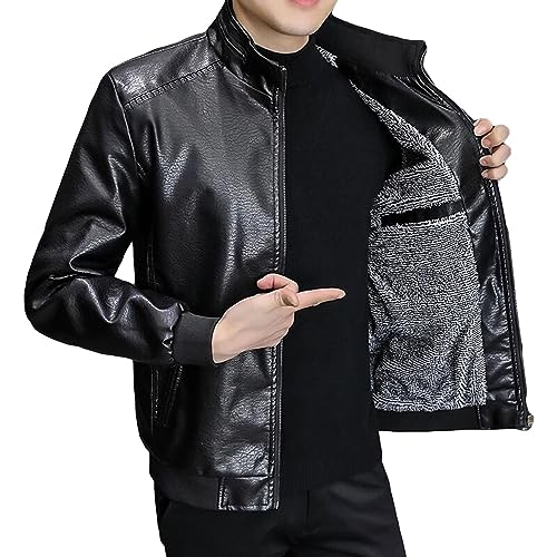 Chaqueta de cuero para hombre con forro polar miniatura 1
