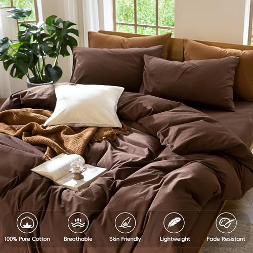 Image of MooMee Duvet Cover Set 100% Washed Cotton Linen Like Full | Relaxed Linen-like Texture. Soft, Breathable & Long-lasting Comfort. Lightweight. Hidden Zipper with 8 Interior Corner Ties