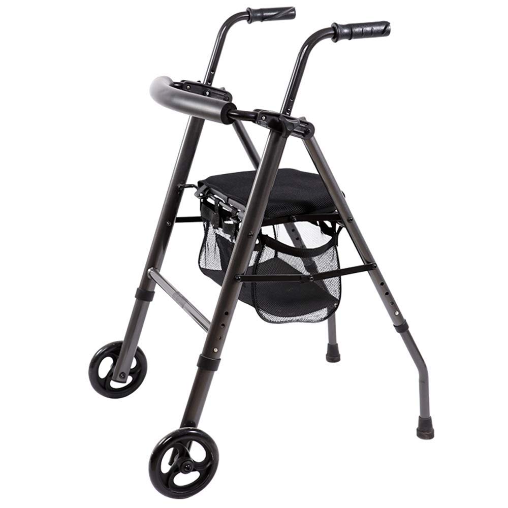 Sedia a rotelle,Nero Anziani Walker Walker Pieghevole Carrello retrattile in alluminio Ausili per la deambulazione