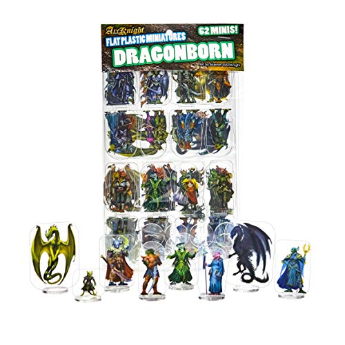 Arcknight Flat Plastic Miniatures: Dragonborn; 62 Unique Dragonborn-Themed Minis for DND 5e and Pathfinder; Affordable, Skinny Figurines for Dungeons and Dragons and Other Tabletop RPG Games