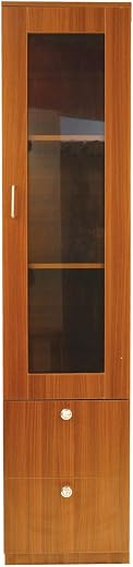 CASPIAN Multipurpose Wooden Cabinet (Mahogany) | Glass Door Showcase | Engineered Wood | Use as Bookshelf & Kitchen Crocke...