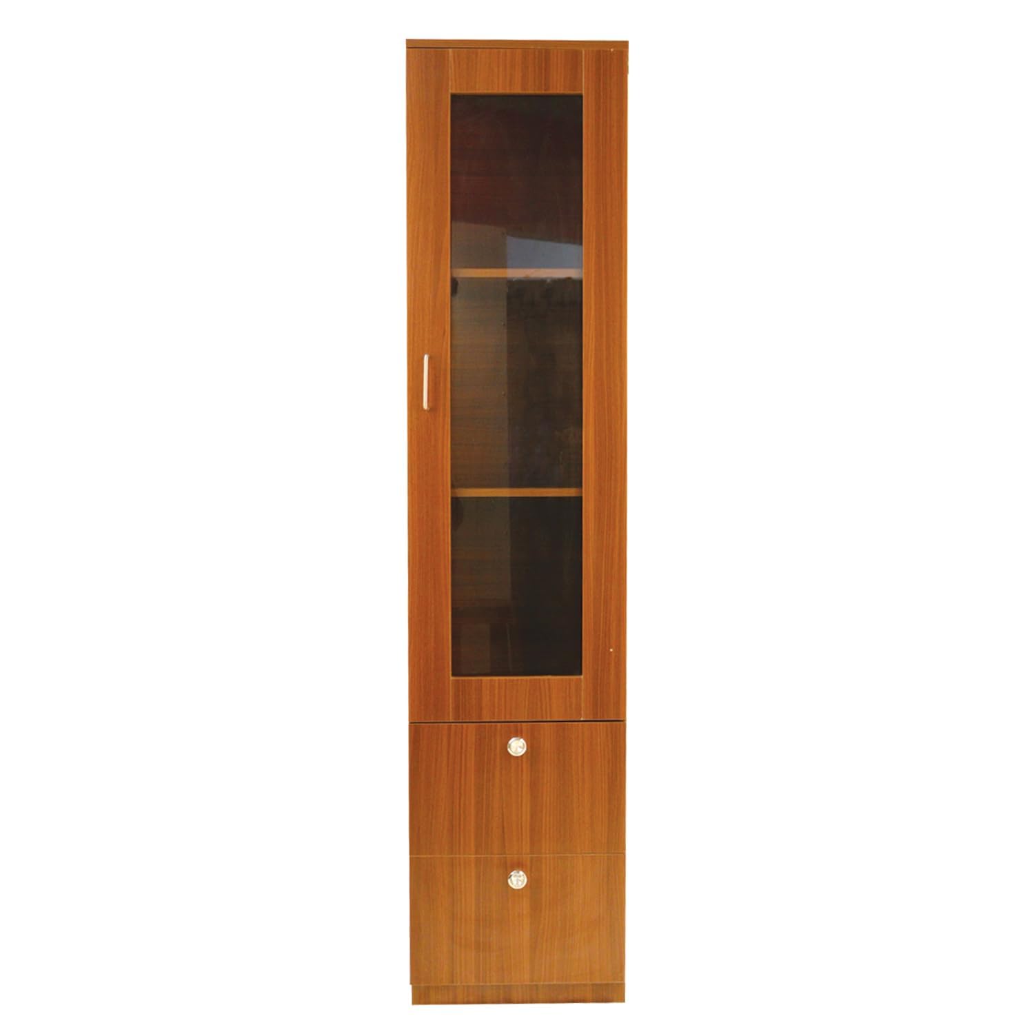 CASPIAN Multipurpose Wooden Cabinet (Mahogany) | Glass Door Showcase | Engineered Wood | Use as Bookshelf & Kitchen Crocke...