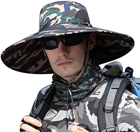 HUAMULAN 6" Large Brim Men Sun Hat Outdoor Women Unisex Summer Bucket Fishing Hats for Hiking Beach Safari Garden Lawn Yard Work Kayaking Camouflage