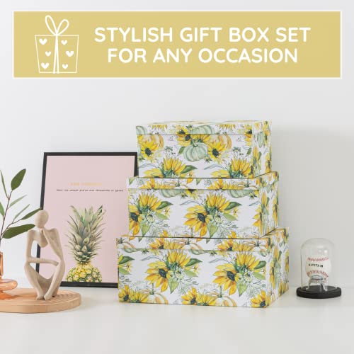 Soul & Lane Decorative Storage Cardboard Boxes With Lids | Sunny Days - Set Of 3 | Yellow Floral Paperboard Nesting Boxes With Sunflowers And Pumpkins #TOP4