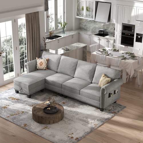 Nolany Convertible Sectional Sofa L Shape Couch With Reversible Chaise 4 Seat Sectional Sofa Couch For Small Space Light Grey #TOP3