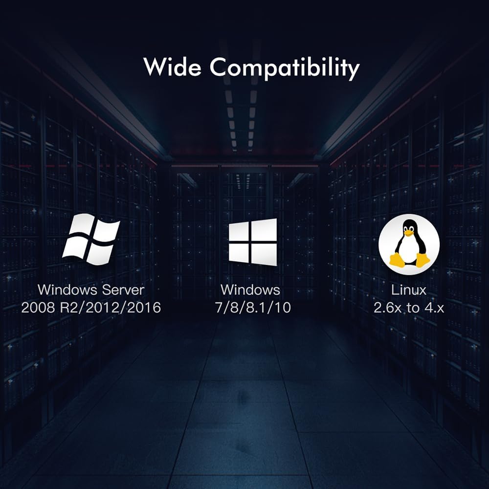Image showing compatibility with Windows Server, Windows, and Linux operating systems.