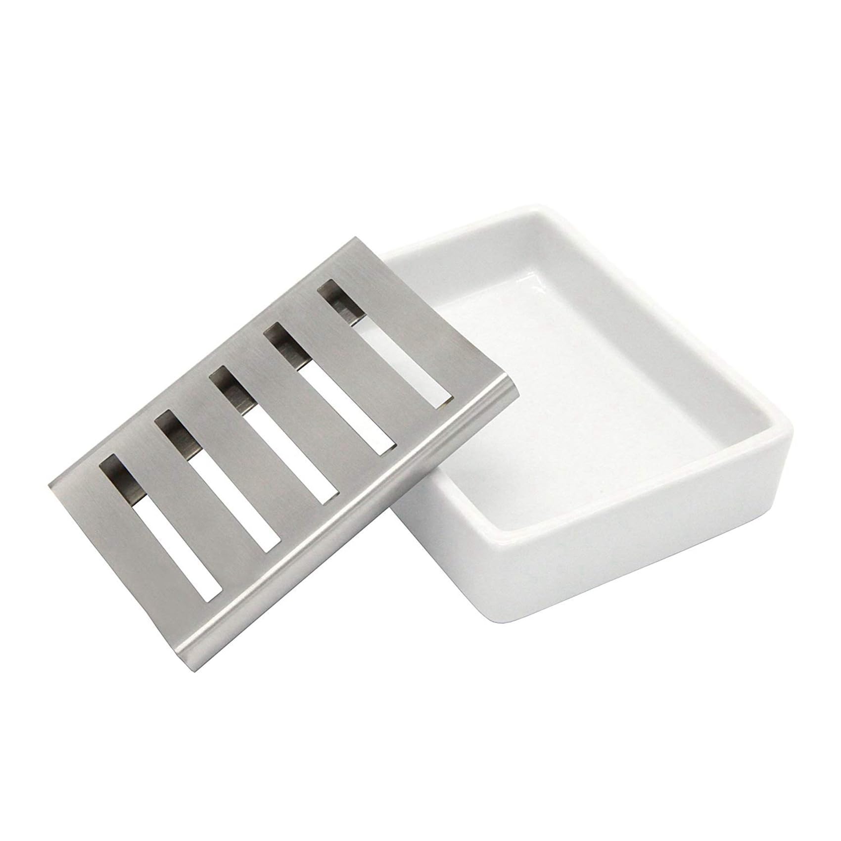 4X Cerámico Jabonera Jabonera de Acero Inoxidable para Baño y Ducha de Doble Capa de Drenaje de Caja de Jabón