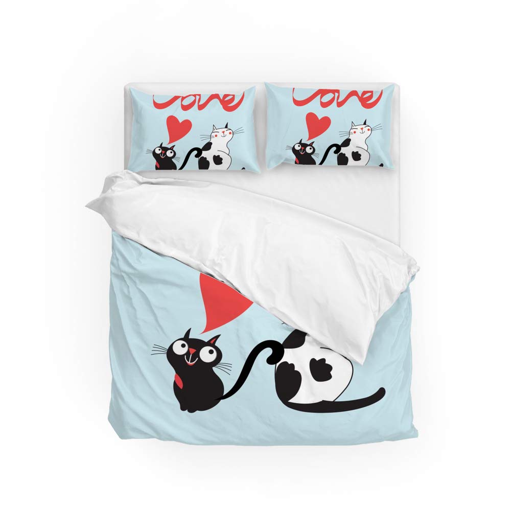 Linge de lit chat comprenant housse de couette microfibre et taies d'oreiller douces