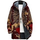 MARSVOVO Cool Hippie Long Cardigan Hoodies for Men Full Zipper Fleece Lined Open Front Knit Sweaters Casual Novelty Skull Animal Print Graphic Jackets with Pocket Lion Red,4XL