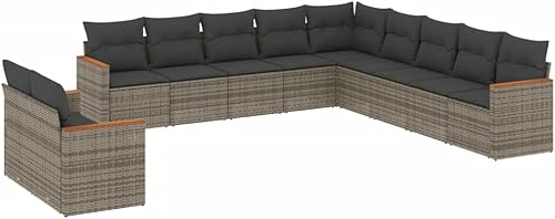 Miniatura 2 de 11-Piece Grey Garden Sofa Set with PE Rattan and Powder-Coated Steel, Modular Outdoor Furniture with Weatherproof Cushions, Storage Compartments,