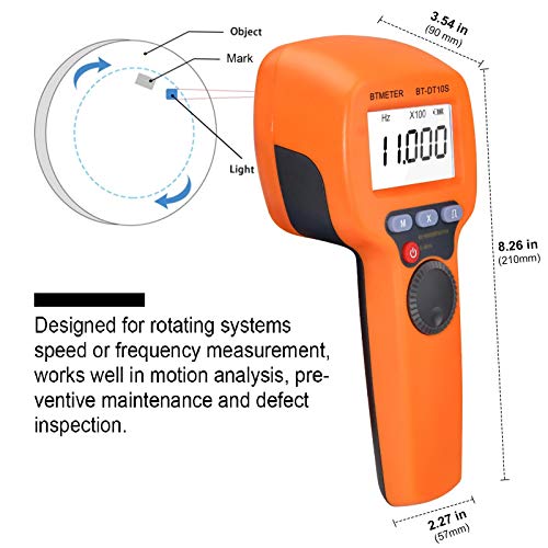 Image of BTMETER Handheld Stroboscope 60-99,999 RPM Strobe Light Tachometer BT-DT10S | Non Contact Motor Engine Speed Analyzer Measure Hz /Velocity (Adjustable), LED RPM Gauge with Accuracy 0.001%, Data Storage