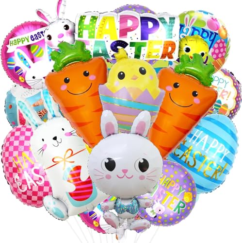 Globos Pascua 15 Piezas Conejitos,Pollitos,Zanahoria Globos Huevos de Pascua Aluminio Globos Decoracion Mona Pascua Happy Easter Adornos Niños (B-15 Piezas)