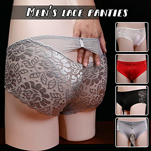 leesuo Men's Sexy Lace Underwear Boxer Briefs Low Waist Bikini Panties Underpants with Sheath2