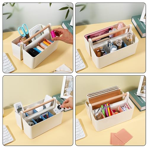 Image of 2 Pcs Art Supply Organizers Marker Caddy with Handle Makeup Tools Brushes Box Adjustable Dividers Storage Bin for Colored Pencils Craft Pens Pencils Paint Knife