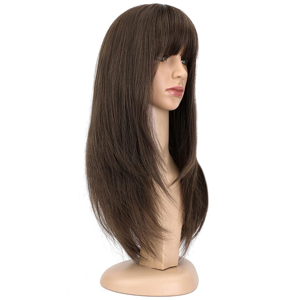 Perruque femme cheveux longs et raides avec frange d'air légère