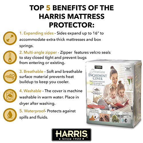 Harris New Premium Bed Bug Mattress Encasement Protector Cover, Waterproof - Queen Size