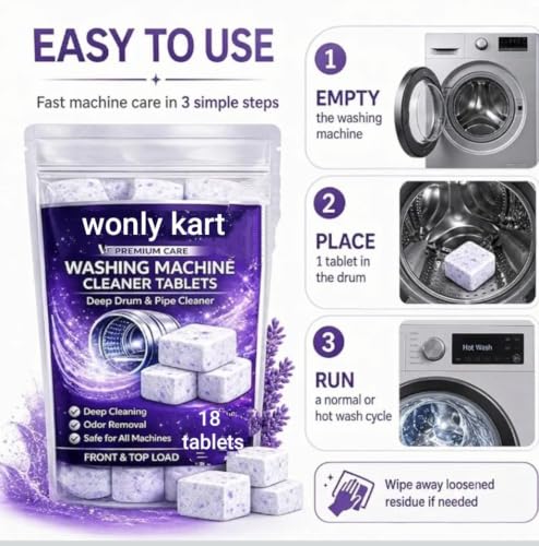 Image of Washing Machine Cleaner Tablets (18Tablets) | Drum & Pipe Deep Cleaner | Lavender Scent | Removes Odour, Limescale & Residue | For Front Load & Top Load Fully Automatic Washing Machines
