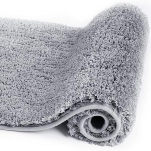 Image of Purav Light 2200 GSM Soft Fluffy Runner Mats (1.33 x 2 ft, Grey)| Durable & Washable Bedside Runner for Bedroom, Mat for Bathroom, Living Room Floor Home Decoration with Anti Skid Backing