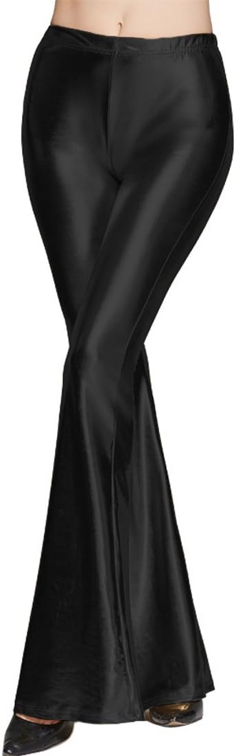 Destinas Women's High Waist Shiny Long Pants Flare Bell Bottom Trousers