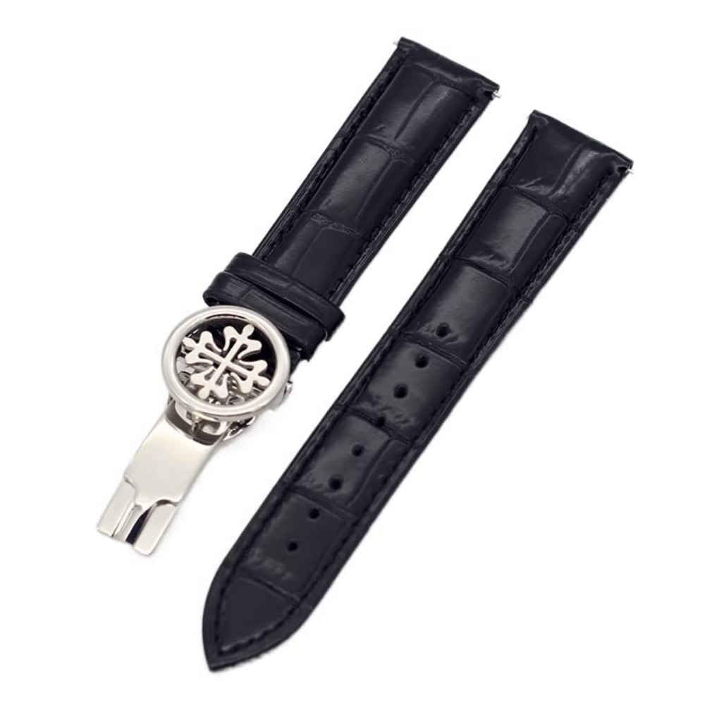 Cinturino per Orologio in Vera Pelle 19MM 20MM 22MM Cinturini per Cinturini Wath con Chiusura deployante in Acciaio Inossidabile Uomo Donna,Black Silver clasp-20mm