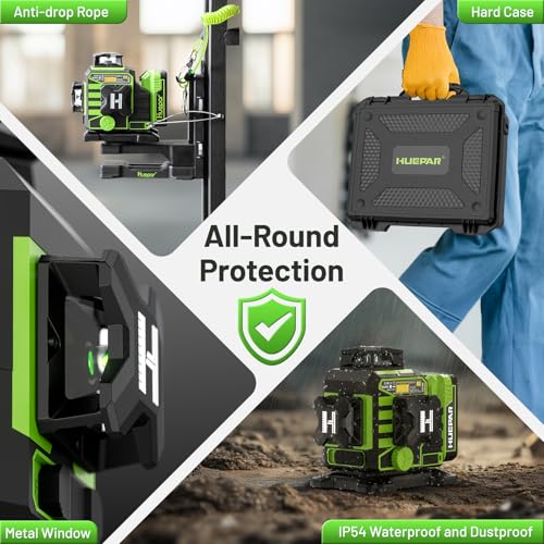 Huepar W03CG Bluetooth Laser Level 3x360 Self Leveling, 3D 12 Lines with Electric Rotating Base＆Large LCD Screen, 3 Planes Green Lazer Leveler Tool for Construction, Ceiling,Tiling, Framing, etc. by Huepar - Used condition - Image 8