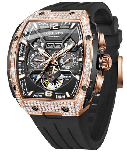 Image of OLEVS Mens Automatic Mechanical Watch Multi-Function Diamond Skeleton Luxury Sapphire Crystal 50M Waterproof Wrist Watch