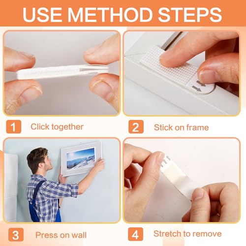 Image of Picture Hanging Strips Heavy Duty,Damage Free Picture Hangers,Picture Hanging Kit,Removable Hook and Loop Tape,Adhesive Strips for Frame Hanging Living Spaces,48 Pairs(96strips)