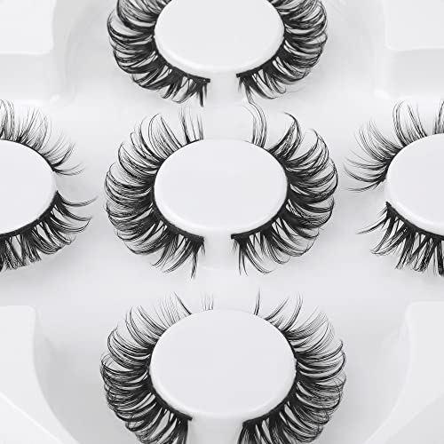 Cat Eye Lashes with Glue Russian Strip Lashes Mink Natural Wispy Fluffy Lashes Pack D Curl Volume False Eyelashes by HeyAlice (With Glue)