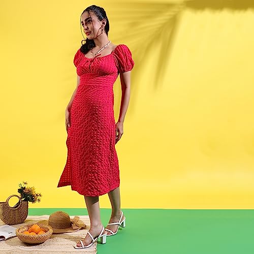 Image of PINACOLADA Women's Solid Dress for Casual Wear | Regular Sleeve | Quality Stretchable Fabric | Dress Crafted with Enhanced Stretch and Comfort Fit for Everyday Wear