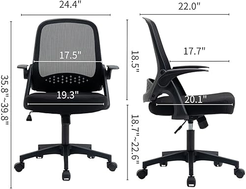 Miniatura 3 de Silla de oficina de malla, ergonómica giratoria de malla negra con brazos abatibles y soporte lumbar, altura ajustable, cómoda silla giratoria