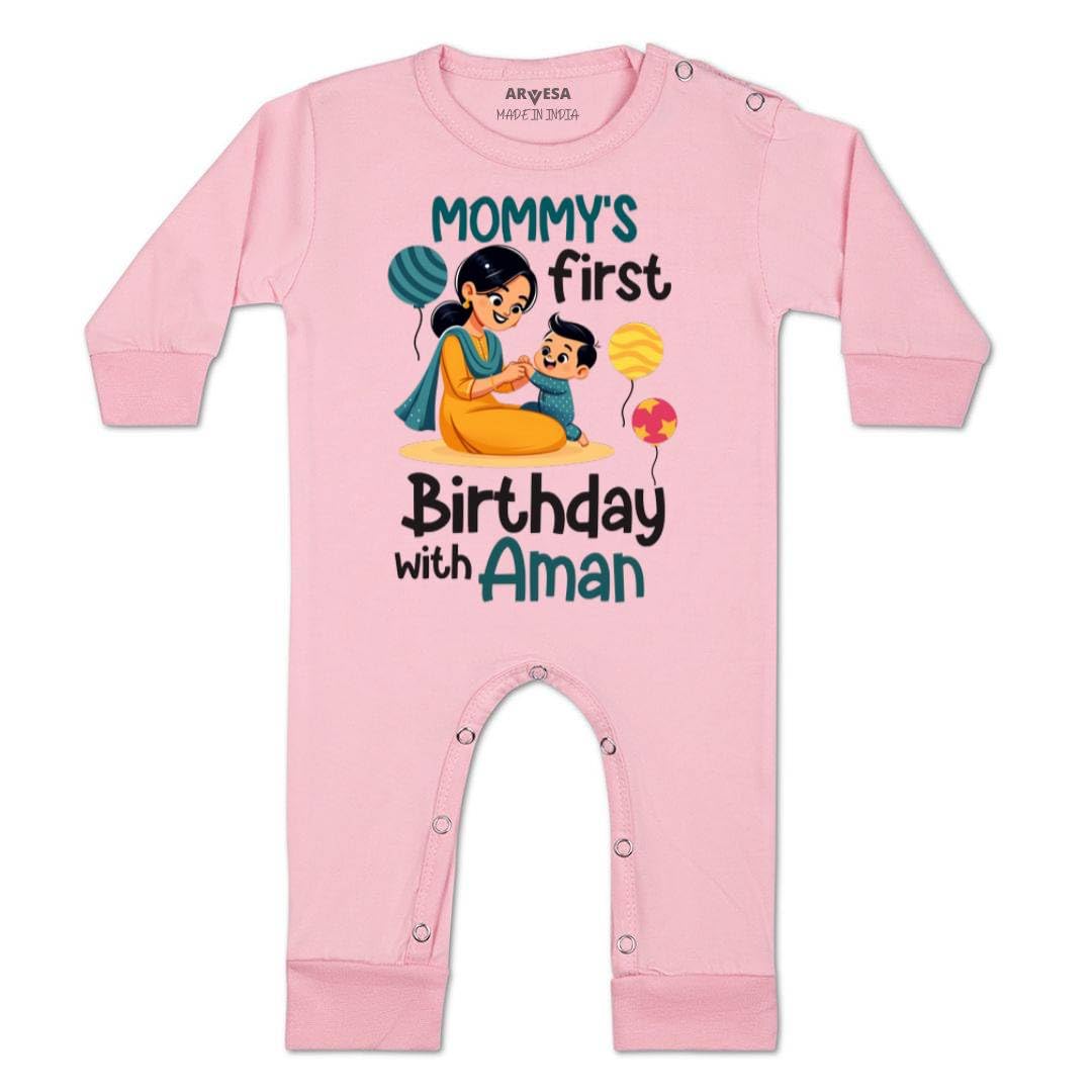 Customized Mommy First Birthday With Me JS-1685 Mom Birthday Bodysuit, Sleepsuits, Rompers For New Born Baby Clothes 0-3 Months Dress For Baby Boy & Girl, Newborn Infant Customised Outfit