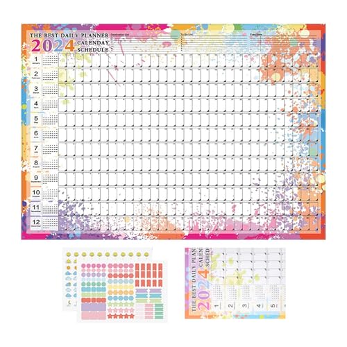 Erasable Planner, Erasable Wall Calendar 2024, Erasable 12-month Calendar, Wall Calendar Dry Wipe Stickers & Adhesive Mounting Pads for, Home & School