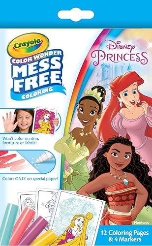 Crayola Color Wonder Disney Princess Mini Box Set, 12 Coloring Pages & 4 Mess Free Markers, Toddler Coloring, Gift for Girls & Boys, 3+