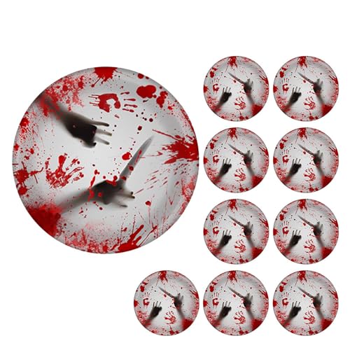 Platos desechables de Halloween con diseño de manos sangrientas y forma redonda 6