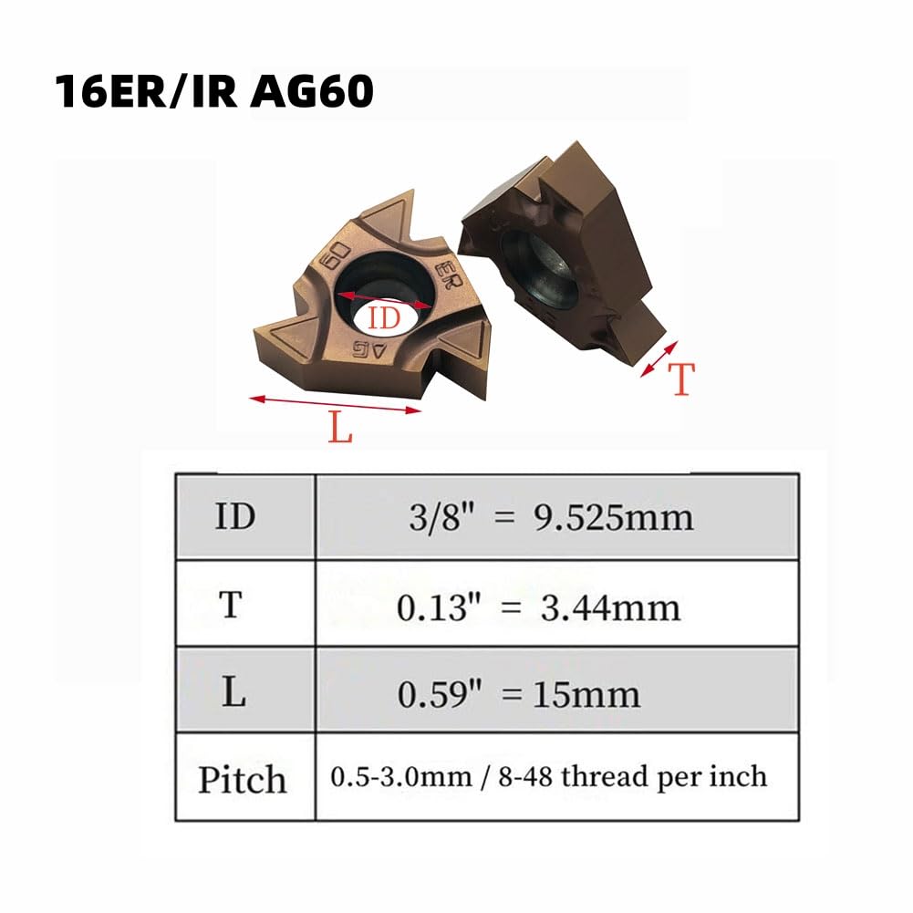 Lather Threading Tool Bit Set External Internal Threading Boring Bars Turning Tool Holders with 11IR AG60 16ER 16IR AG60 Carbide Threading Inserts (16ER+16IR AG60)