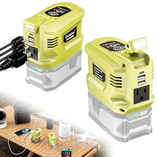 Image of Ecarke 200W Portable Power Inverter Compatible with Ryobi 18V Battery, DC 18V to AC 110V Power Station with 1 AC Outlet, 2 USB, 1 Type-C & LED Light, for Outdoor Emergency Use (No Battery)(2-Pack)
