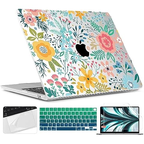 TWOLSKOO for M3 MacBook Air 13.6 inch Case 2022 2023 2024 A2681 M2 A3113 with Touch ID, Plastic Hard Shell Cover with Screen Protector & Keyboard Cover & Trackpad Film, Abstract Flower Cover