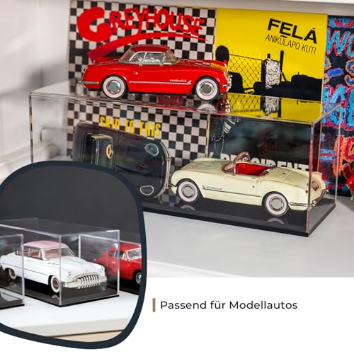 HMF Acryl Vitrine 46803 – Schaukasten Für Modellautos & Figuren | 30 X 15 X 14 Cm, Transparent Mit Schwarzem Sockel